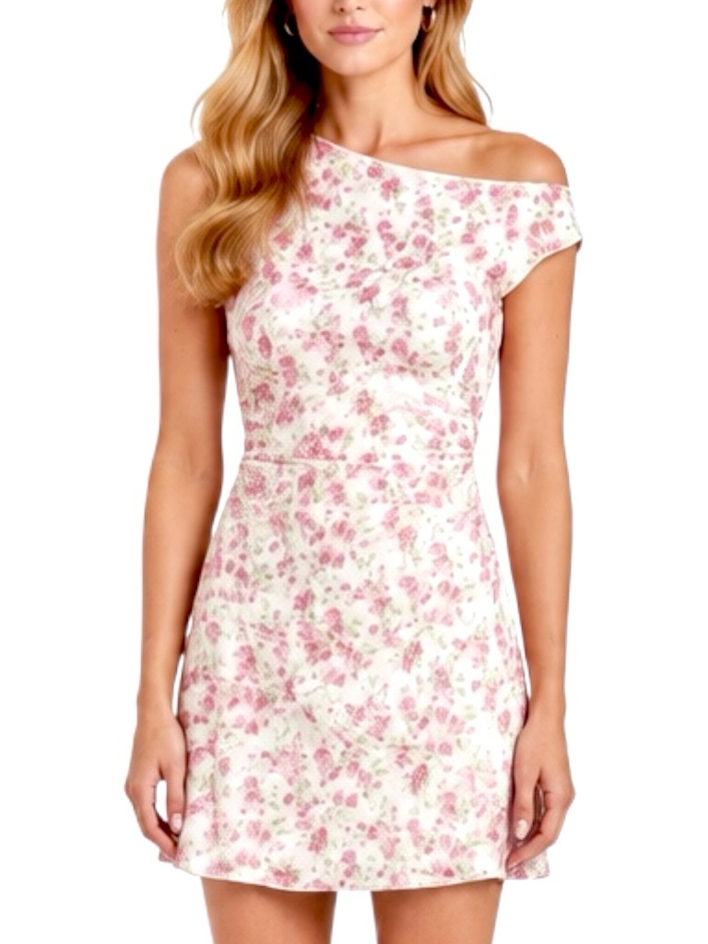 NWT Altard State Pink Rose Mesh Mini Dress Size XL Asymmetric Off The Shoulder